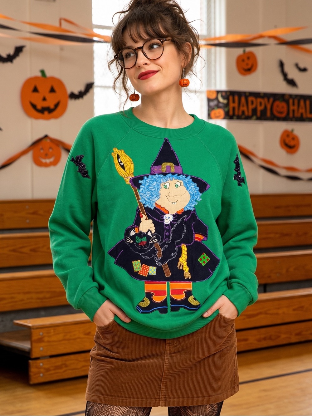 VINTAGE TULTEX Puff Paint Witch Sweater